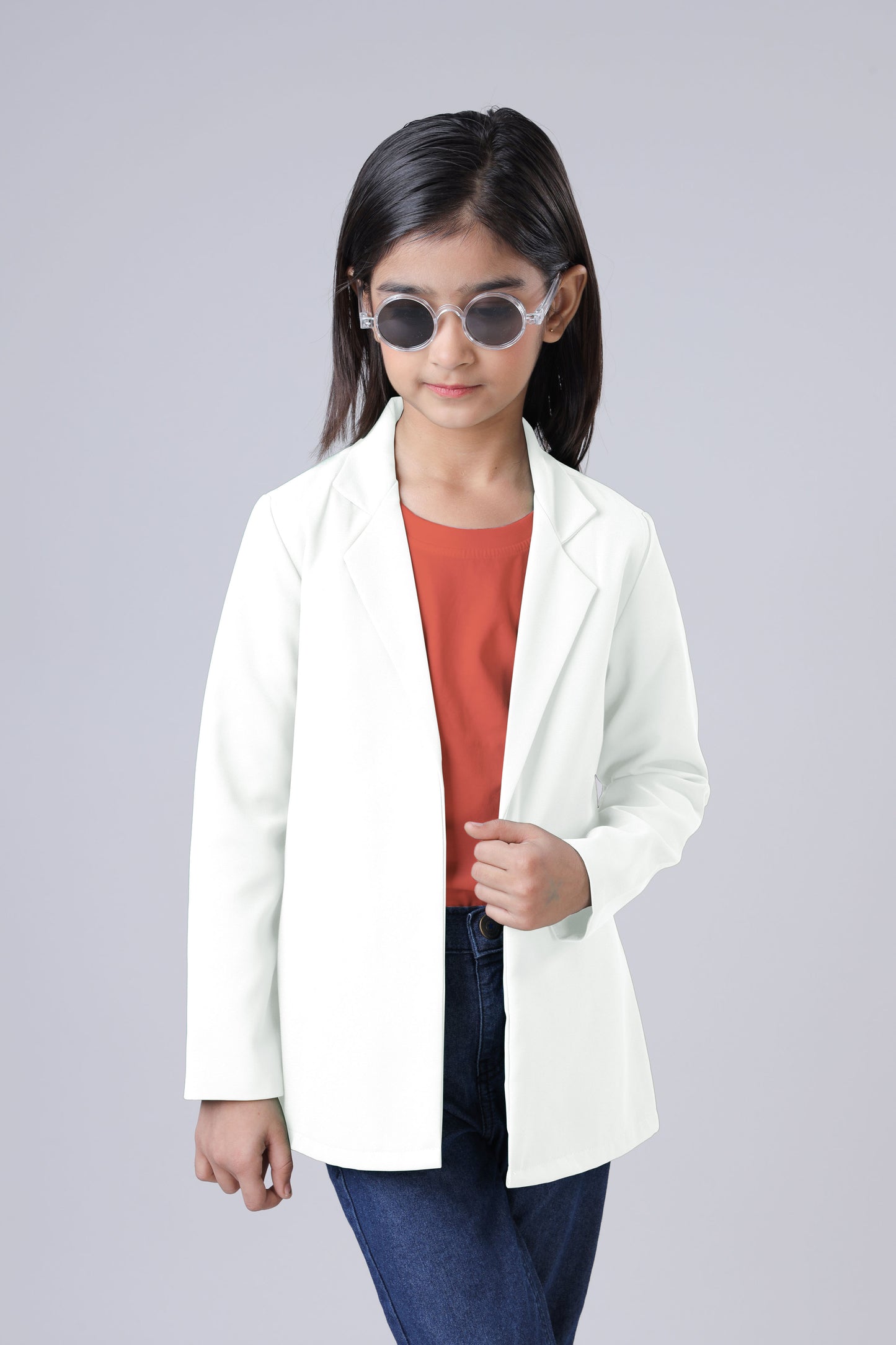 Girls Modern Solid White Jacket