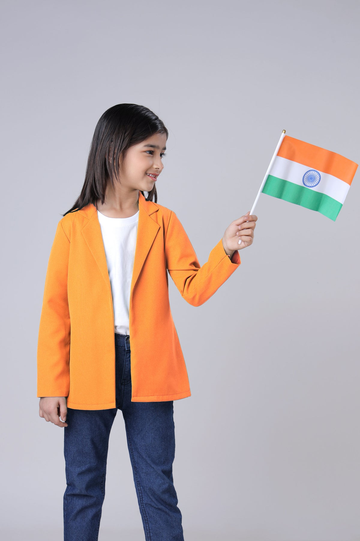 Girls Modern Solid Orange Jacket