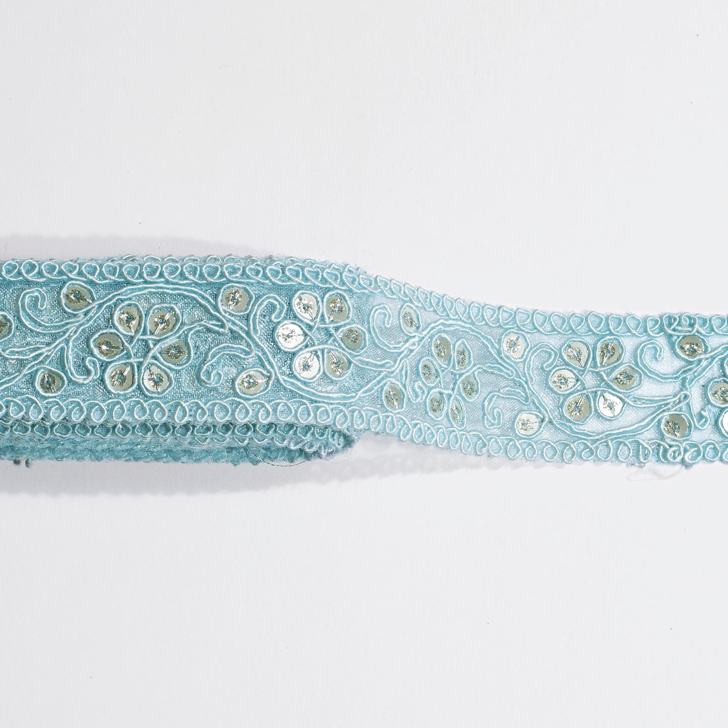 Sequins Glitter on Beautiful Pastel Blue Lace (9 Mtr)