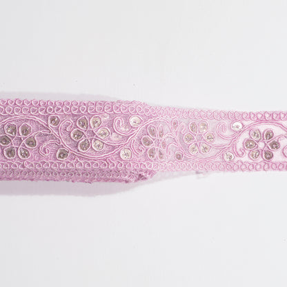 Sequins Glitter on Beautiful Pastel Pink Lace (9 Mtr)