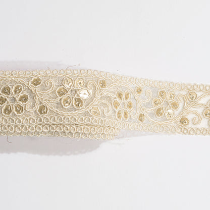 Sequins Glitter on Beautiful Pastel Ivory Lace (9 Mtr)