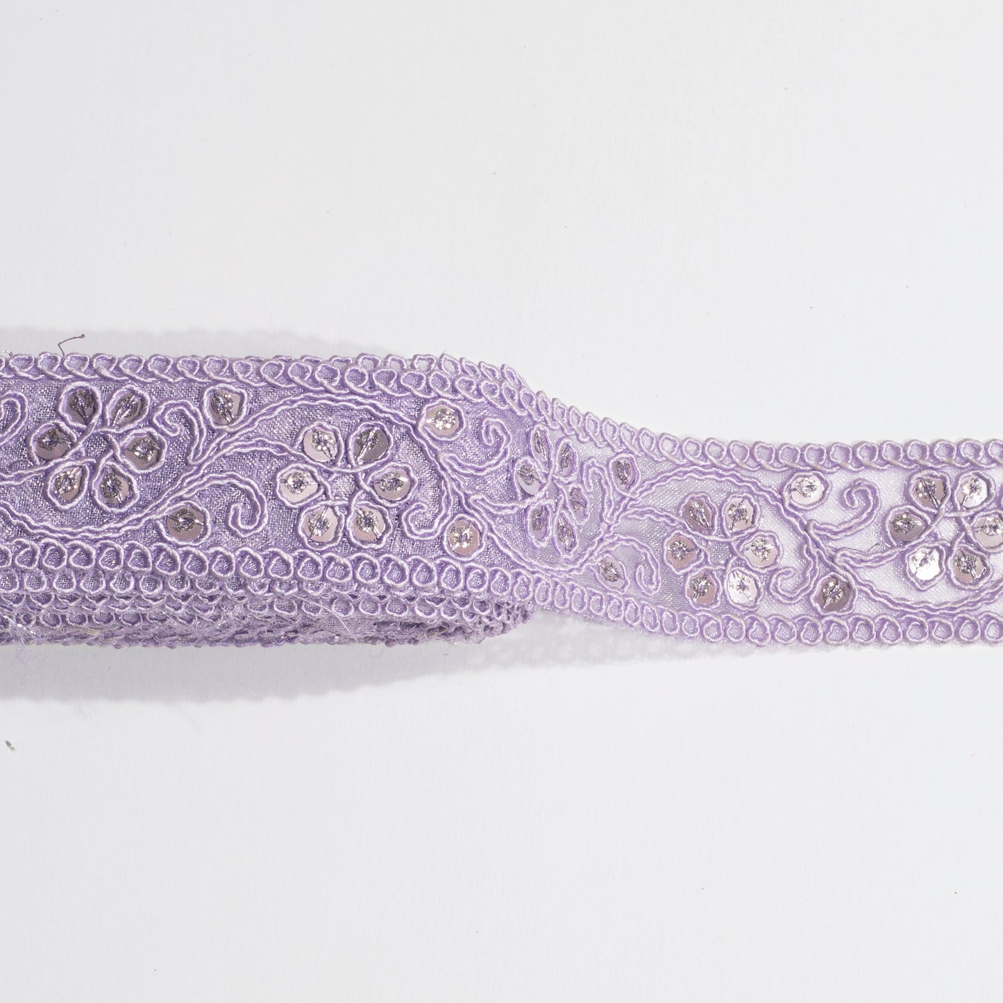 Sequins Glitter on Beautiful Pastel Purple Lace (9 Mtr)
