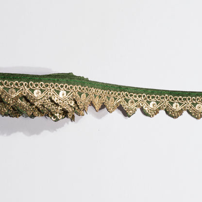 Zardosi Embellished Green Triangle Scalloped Lace (9 Mtr)