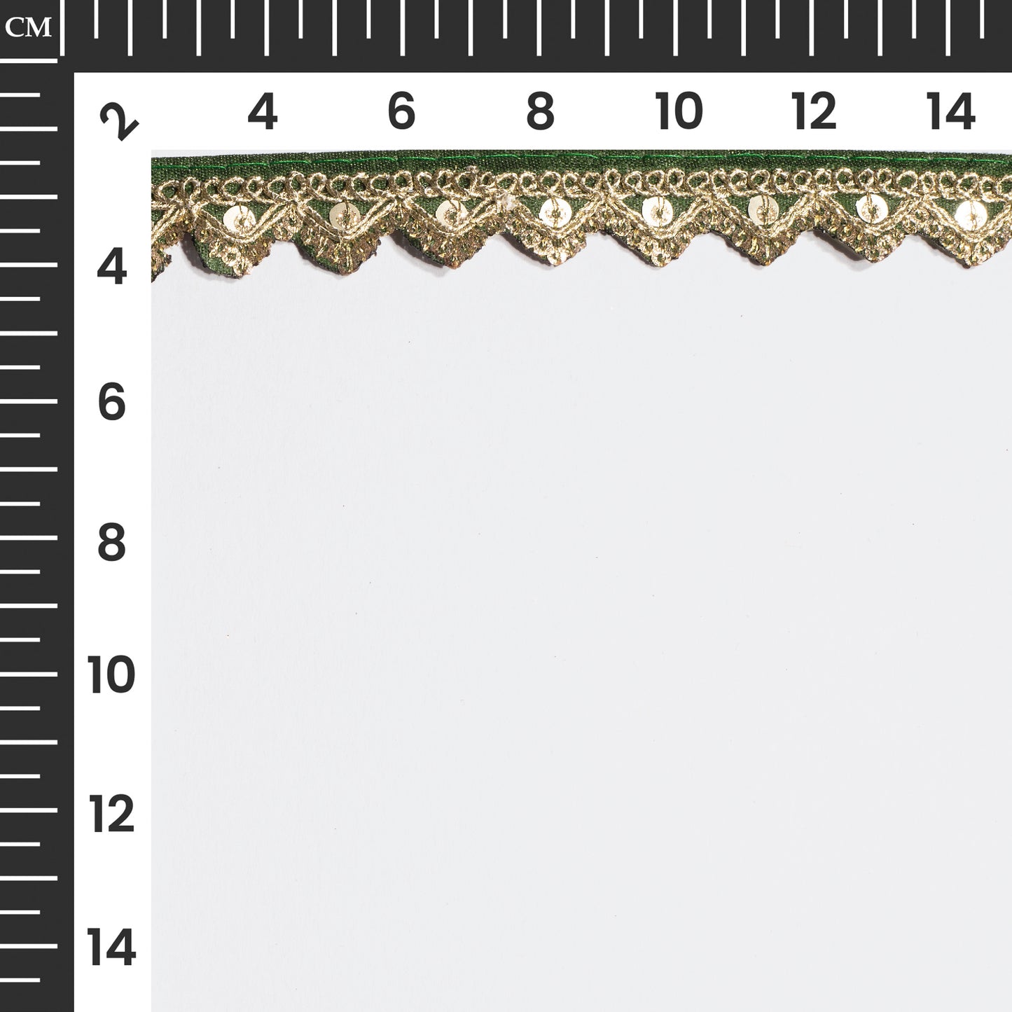 Zardosi Embellished Green Triangle Scalloped Lace (9 Mtr)