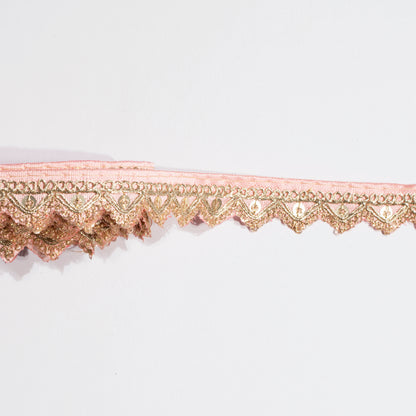 Zardosi Embellished Pink Triangle Scalloped Lace (9 Mtr)