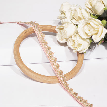 Zardosi Embellished Pink Triangle Scalloped Lace (9 Mtr)