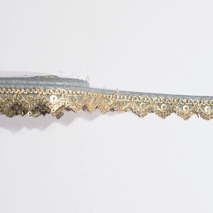 Zardosi Embellished Grey Triangle Scalloped Lace (9 Mtr)