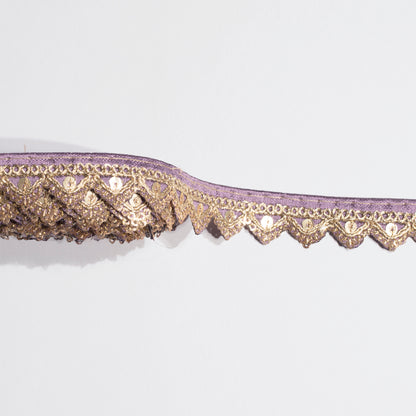 Zardosi Embellished Purple Triangle Scalloped Lace (9 Mtr)