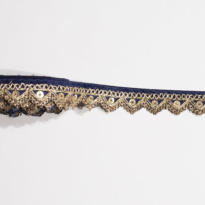 Zardosi Embellished Navy Blue Triangle Scalloped Lace (9 Mtr)