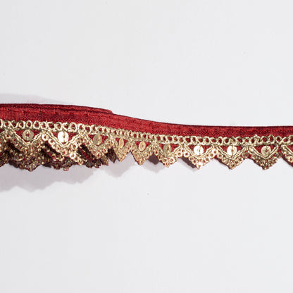 Zardosi Embellished Maroon Triangle Scalloped Lace (9 Mtr)