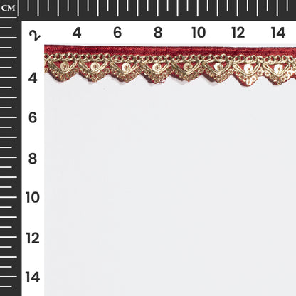 Zardosi Embellished Maroon Triangle Scalloped Lace (9 Mtr)