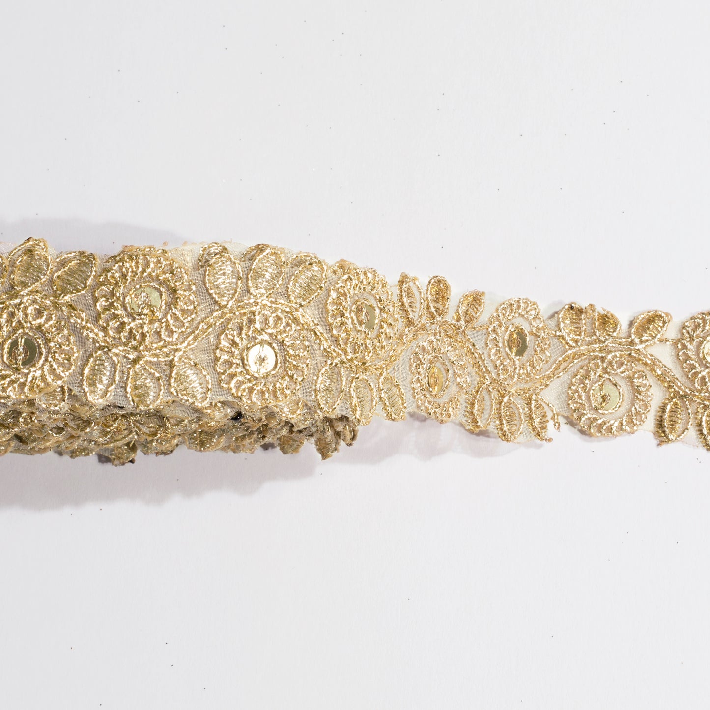 Beautiful Gold Floral Cutwork Zari Sequins Thread Work Net Lace (9 MTR)