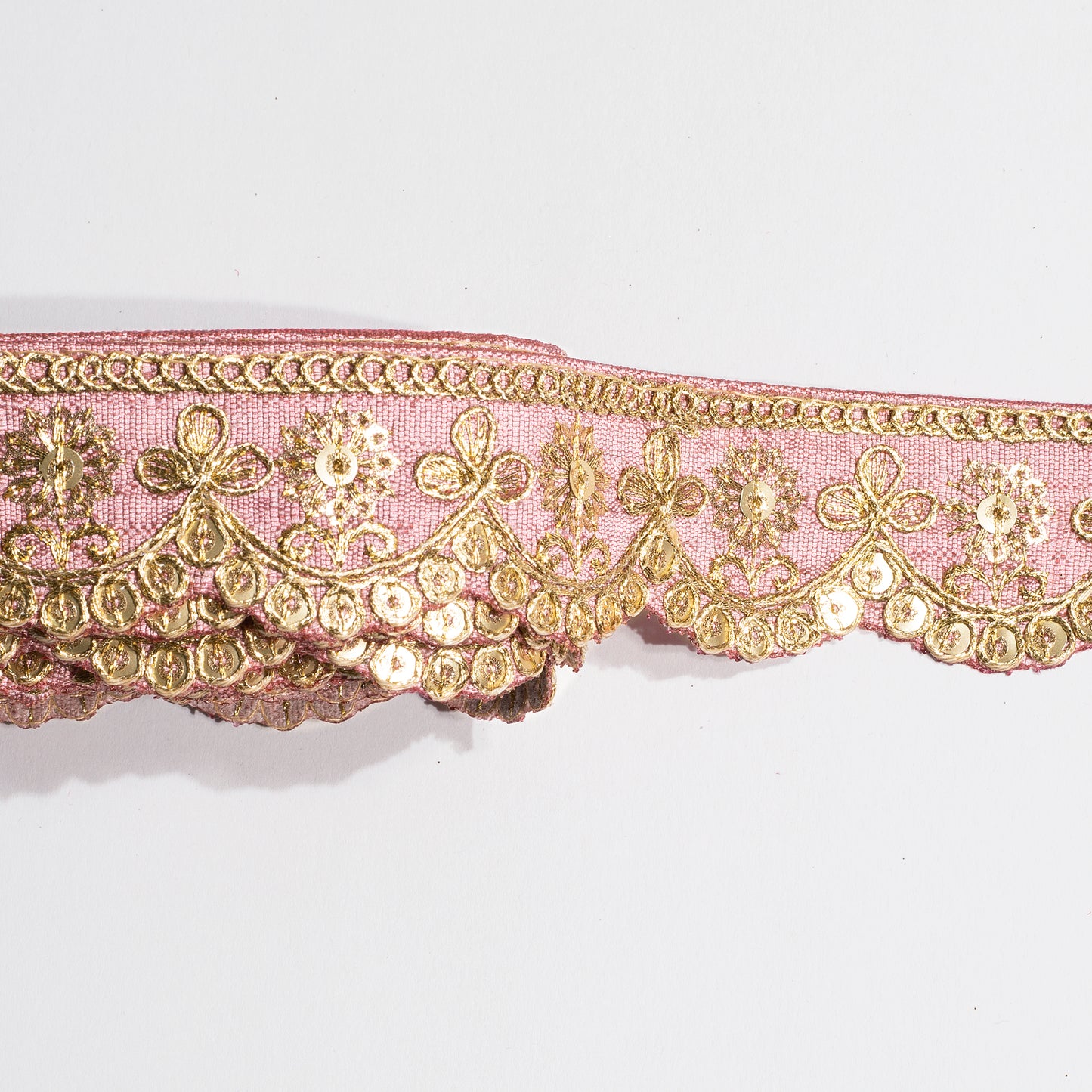 Pink Fancy Sequins Adorn Delicate Scalloped Lace (9 Mtr)