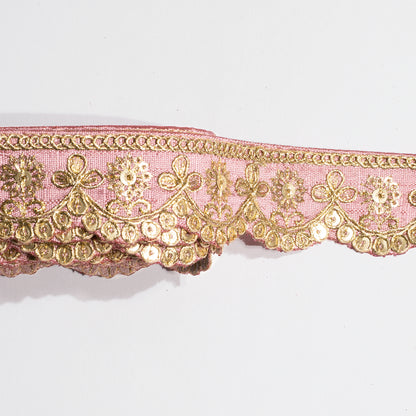 Pink Fancy Sequins Adorn Delicate Scalloped Lace (9 Mtr)