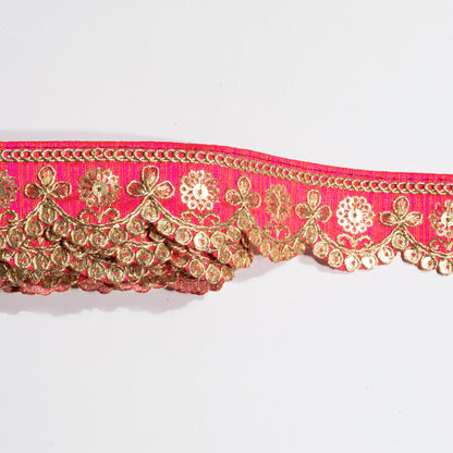 Fuchsia Fancy Sequins Adorn Delicate Scalloped Lace (9 Mtr)
