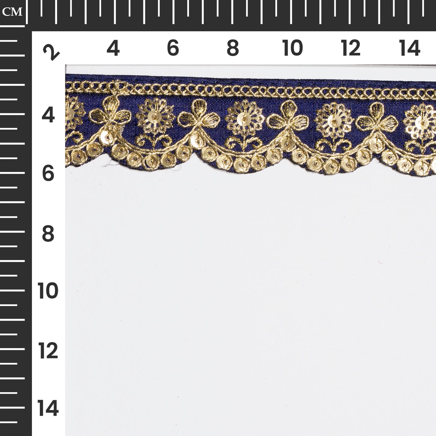 Navy Blue Fancy Sequins Adorn Delicate Scalloped Lace (9 Mtr)