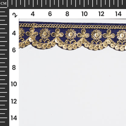 Navy Blue Fancy Sequins Adorn Delicate Scalloped Lace (9 Mtr)
