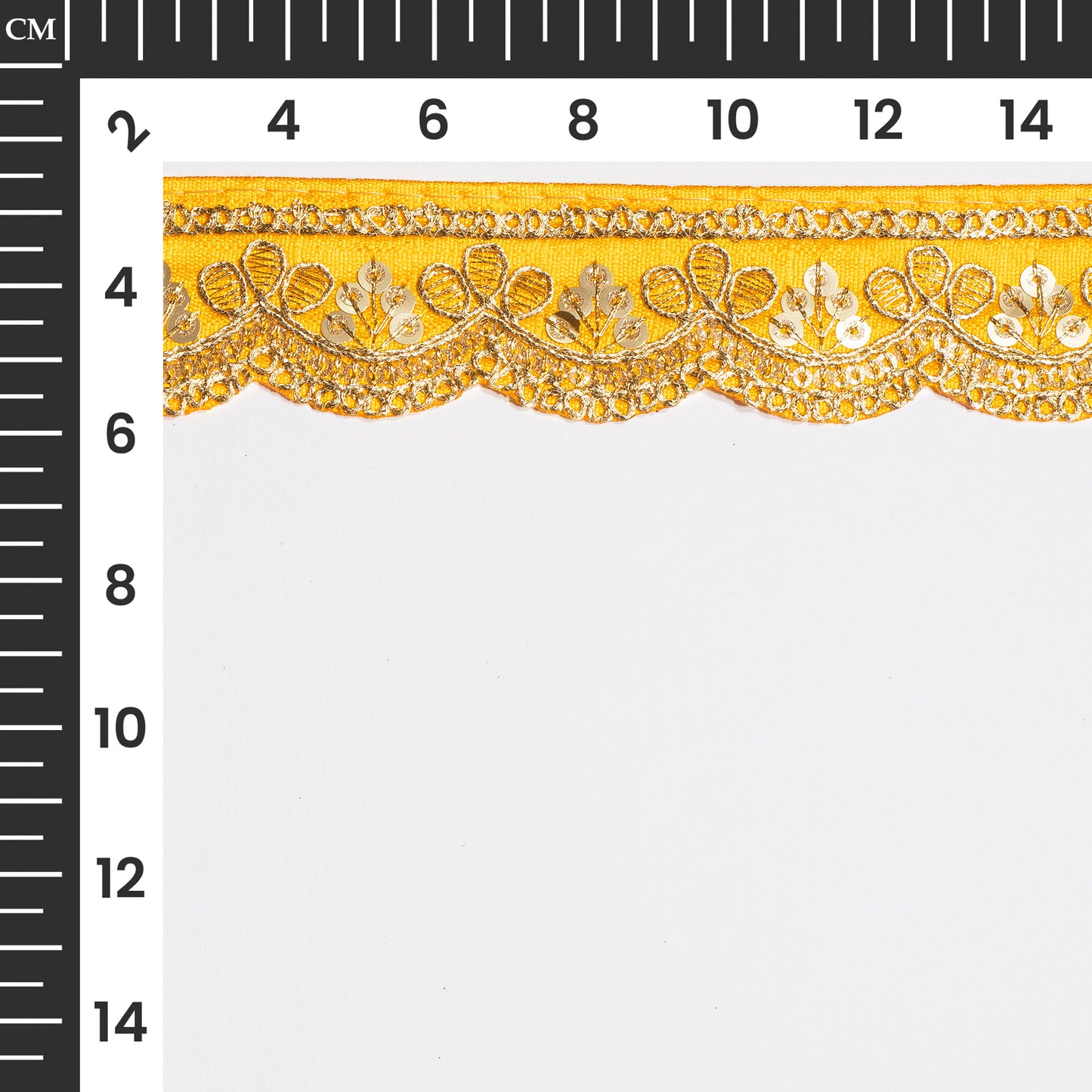 Yellow Fancy Sequins Adorn Delicate Scalloped Lace (9 Mtr)