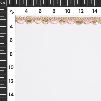 Pink Resham Thread and Sequins Scalloped Lace (9 Mtr)