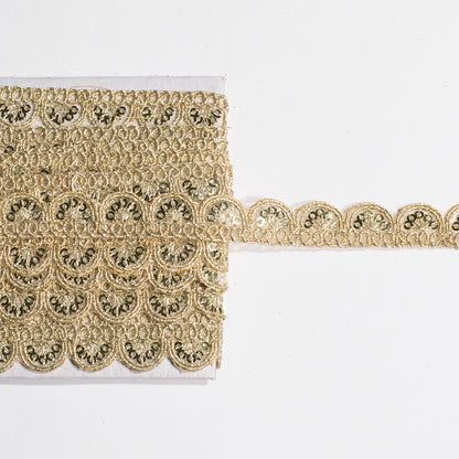 Golden Zari Sequins Thread Work Scalloped Lace (18 MTR)