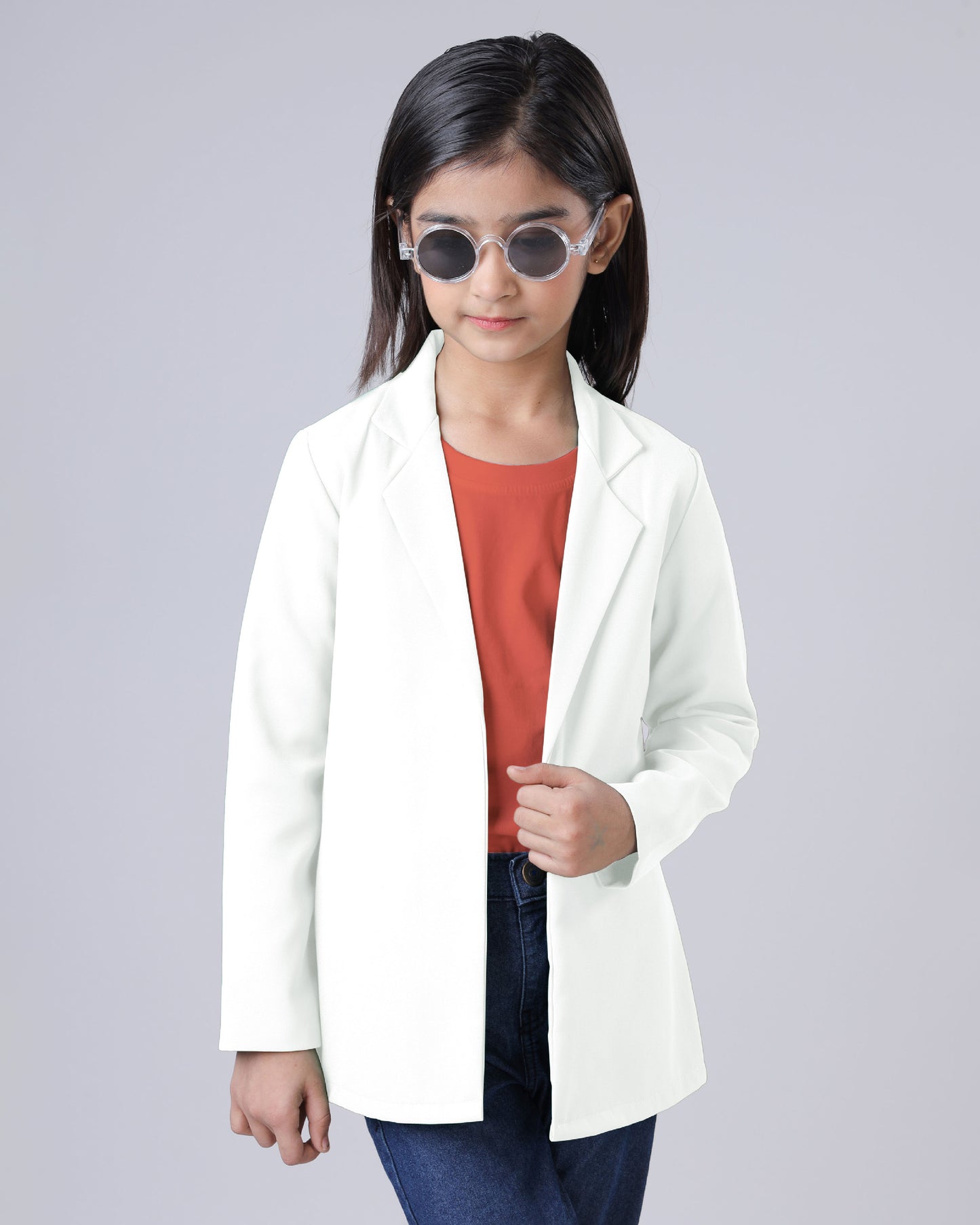 Girls Modern Solid White Jacket