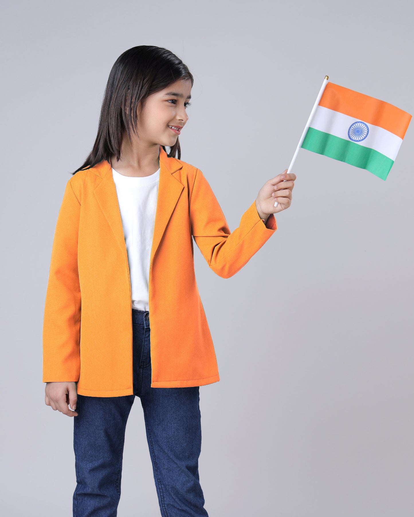 Girls Modern Solid Orange Jacket