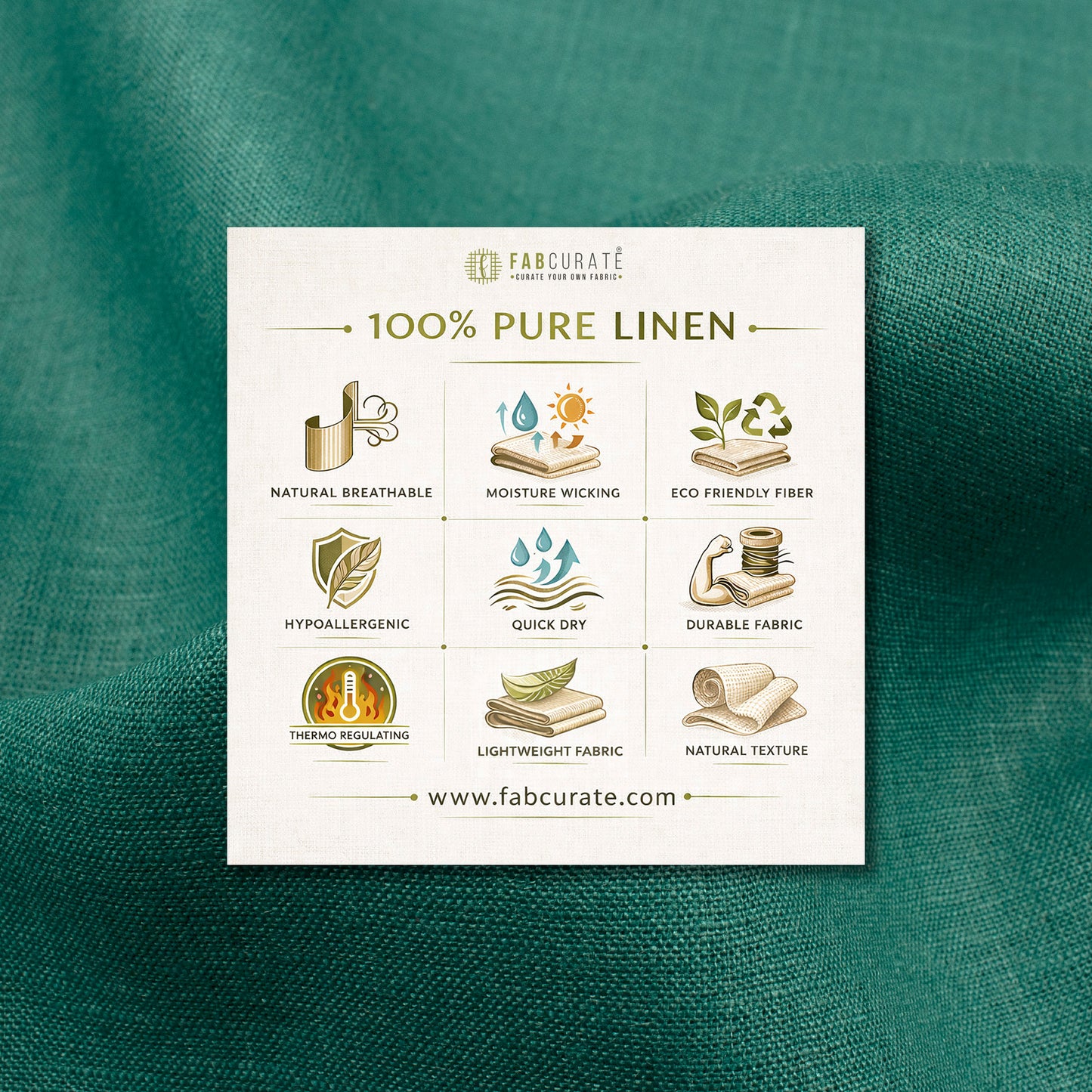 Plain Green 60 LEA Pure Linen Fabric (Width 58 Inches)