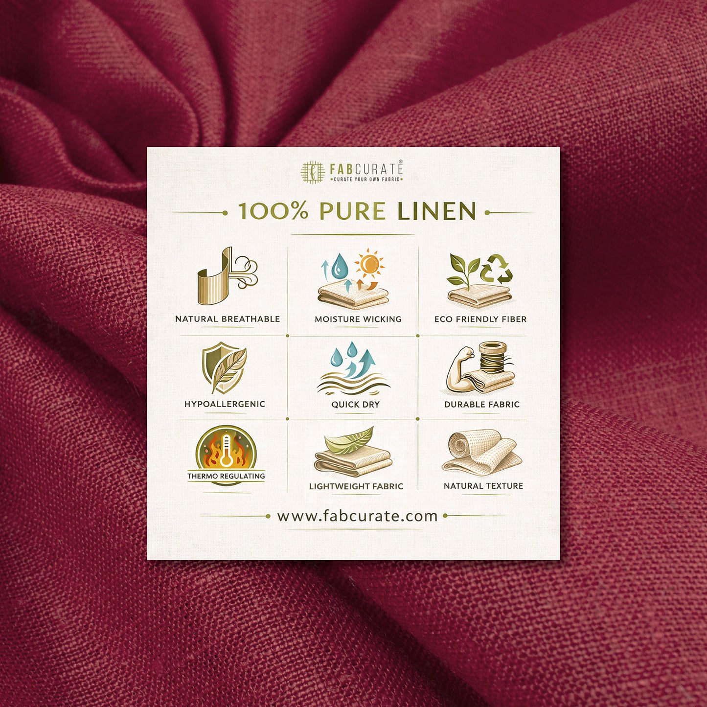 Plain Maroon 60 LEA Pure Linen Fabric (Width 58 Inches)