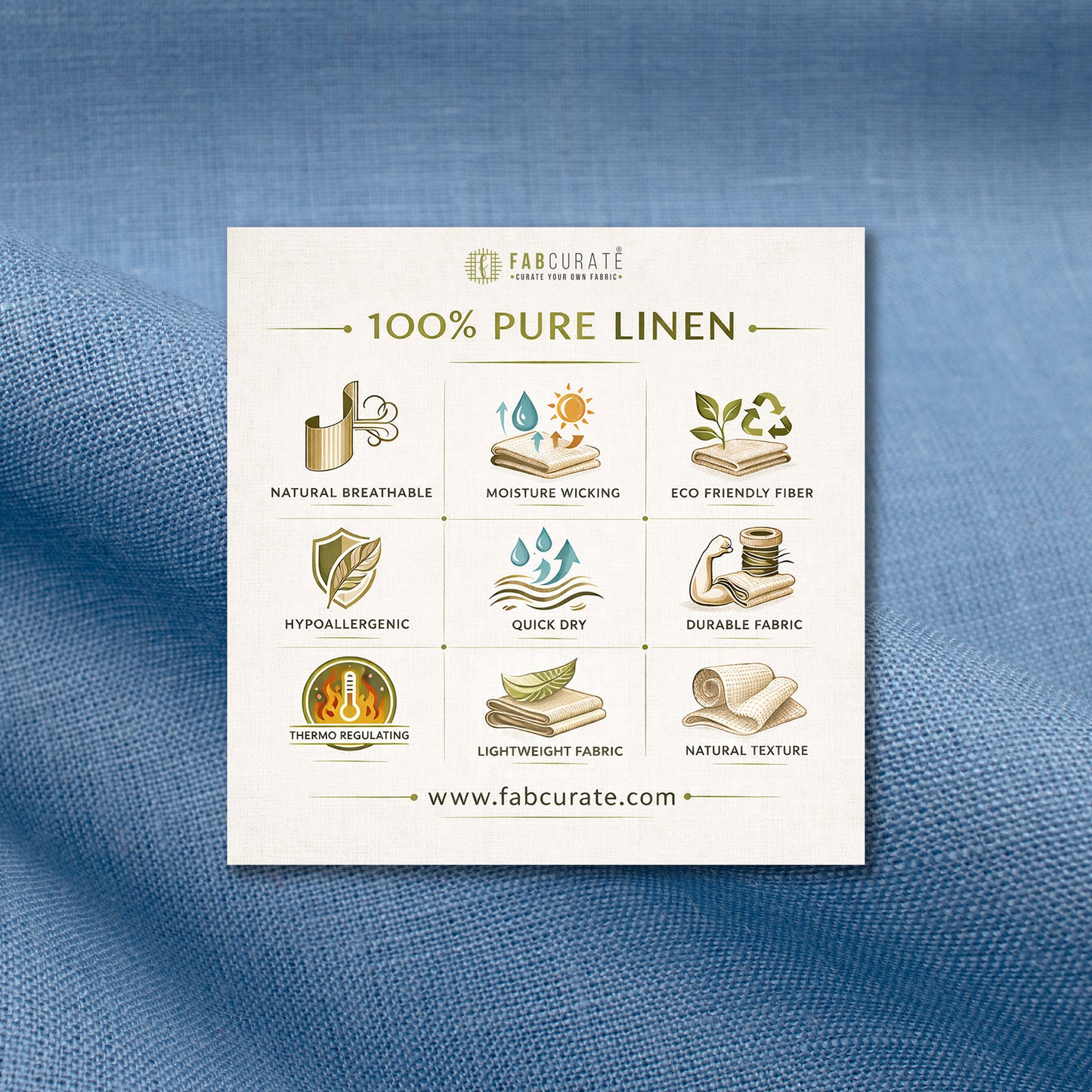 Plain Powder Blue 60 LEA Pure Linen Fabric (Width 58 Inches)