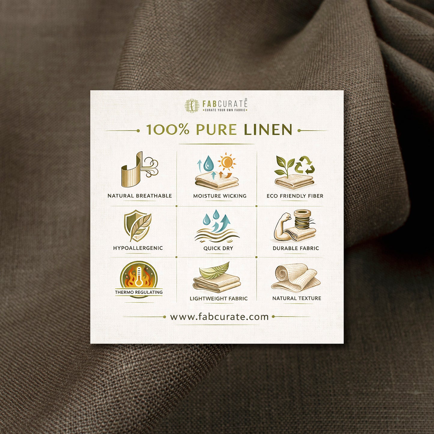 Plain Brown 60 LEA Pure Linen Fabric (Width 58 Inches)