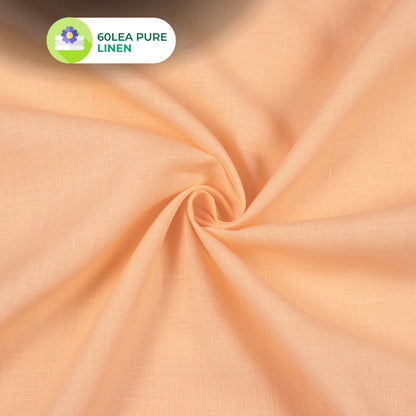 Close-up of beige fabric with '60LEA PURE LINEN' label in the corner.