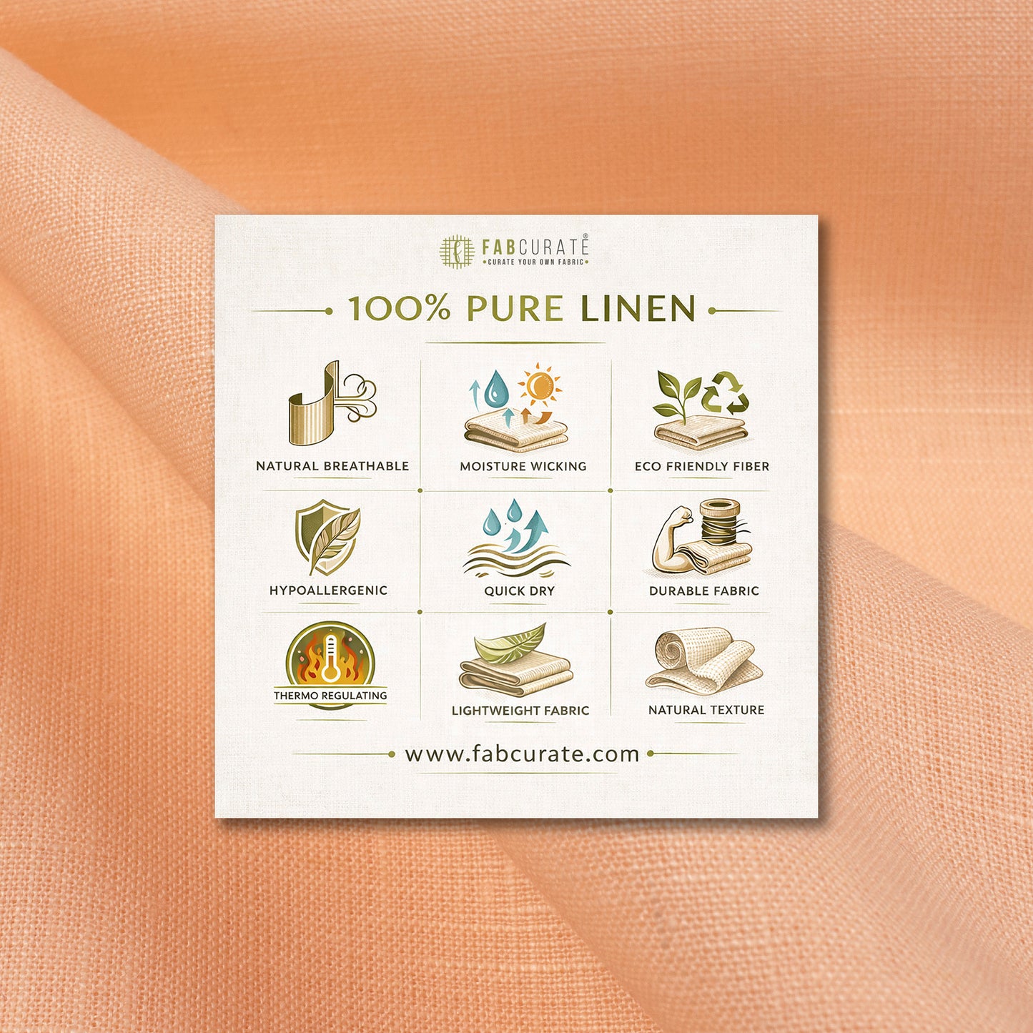 Plain Peach 60 LEA Pure Linen Fabric (Width 58 Inches)