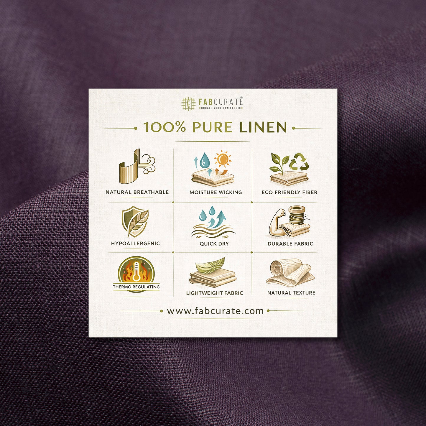 Plain Wine Purple 60 LEA Pure Linen Fabric (Width 58 Inches)