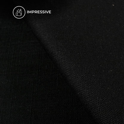 Black Plain Textured Linen Slub Fabric  (Width 54 Inches)