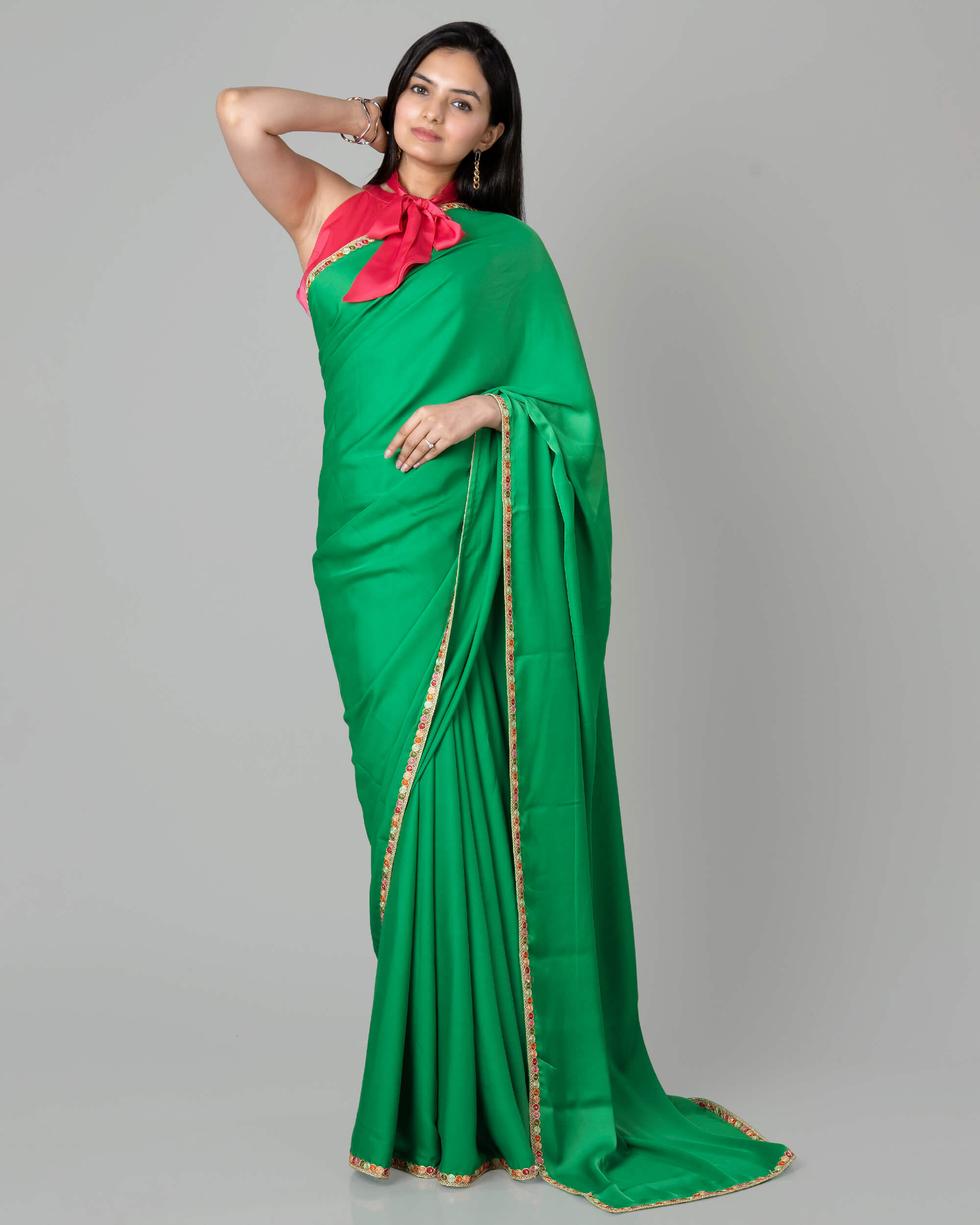 Plain Saree with Border (Blouse not included) -