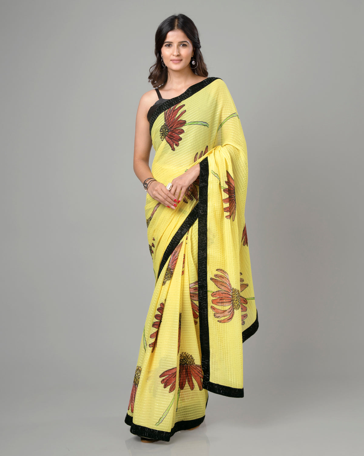 Lovely Anciant Floral Embroidery Saree