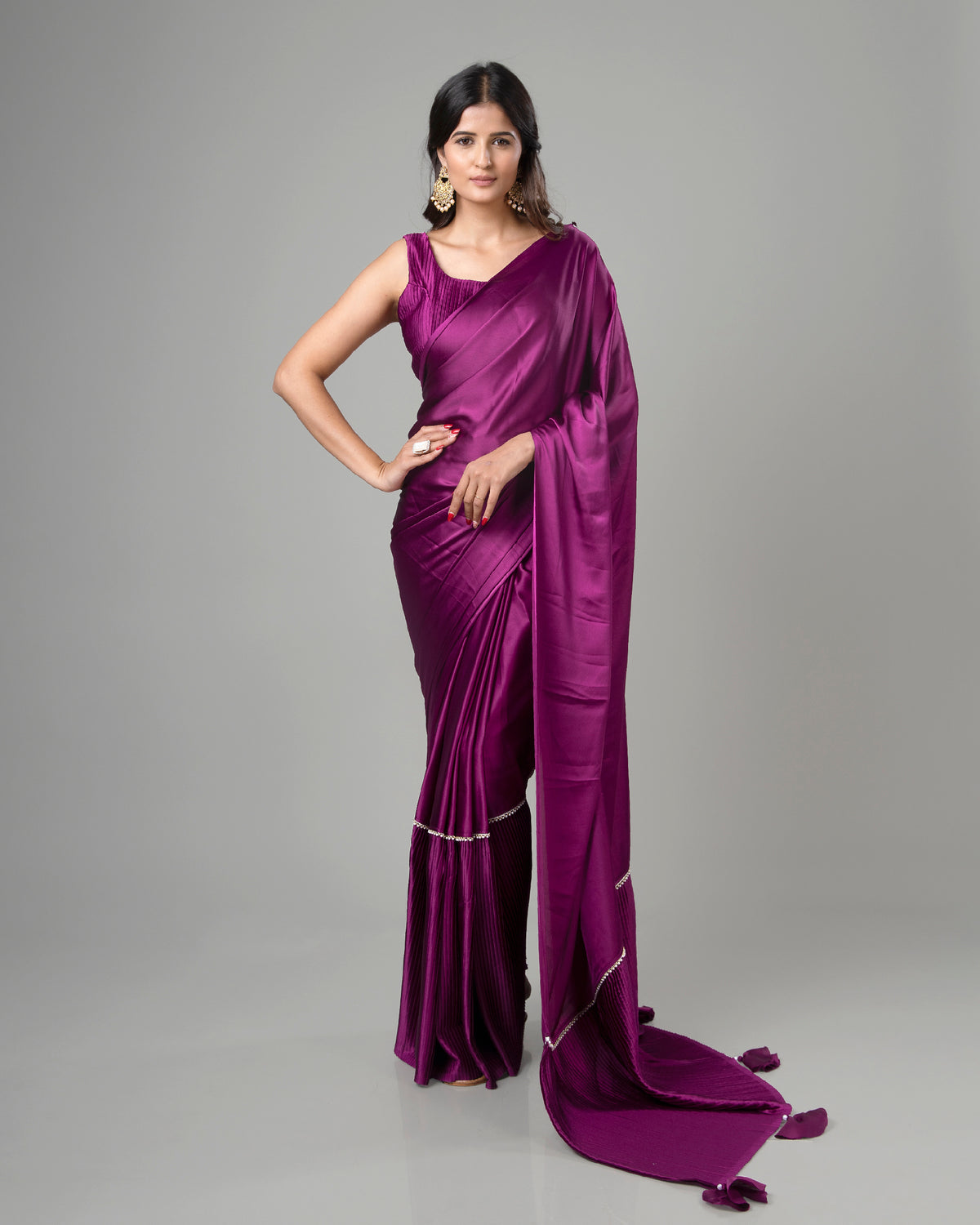 Glowing Rose Half Pleated Pre-Draped Saree