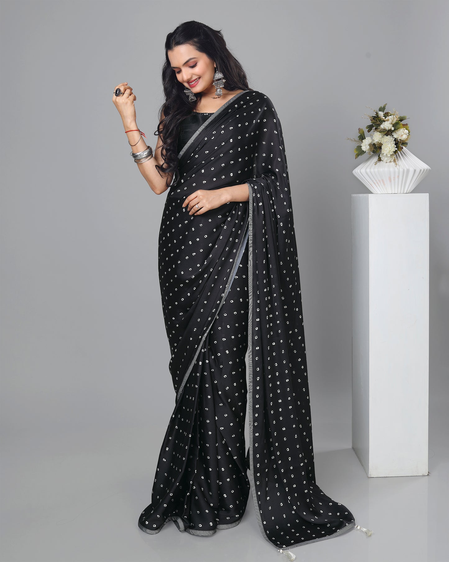 Exclusive Bandhni Women's Designer Bollywood Pre-Draped Saree