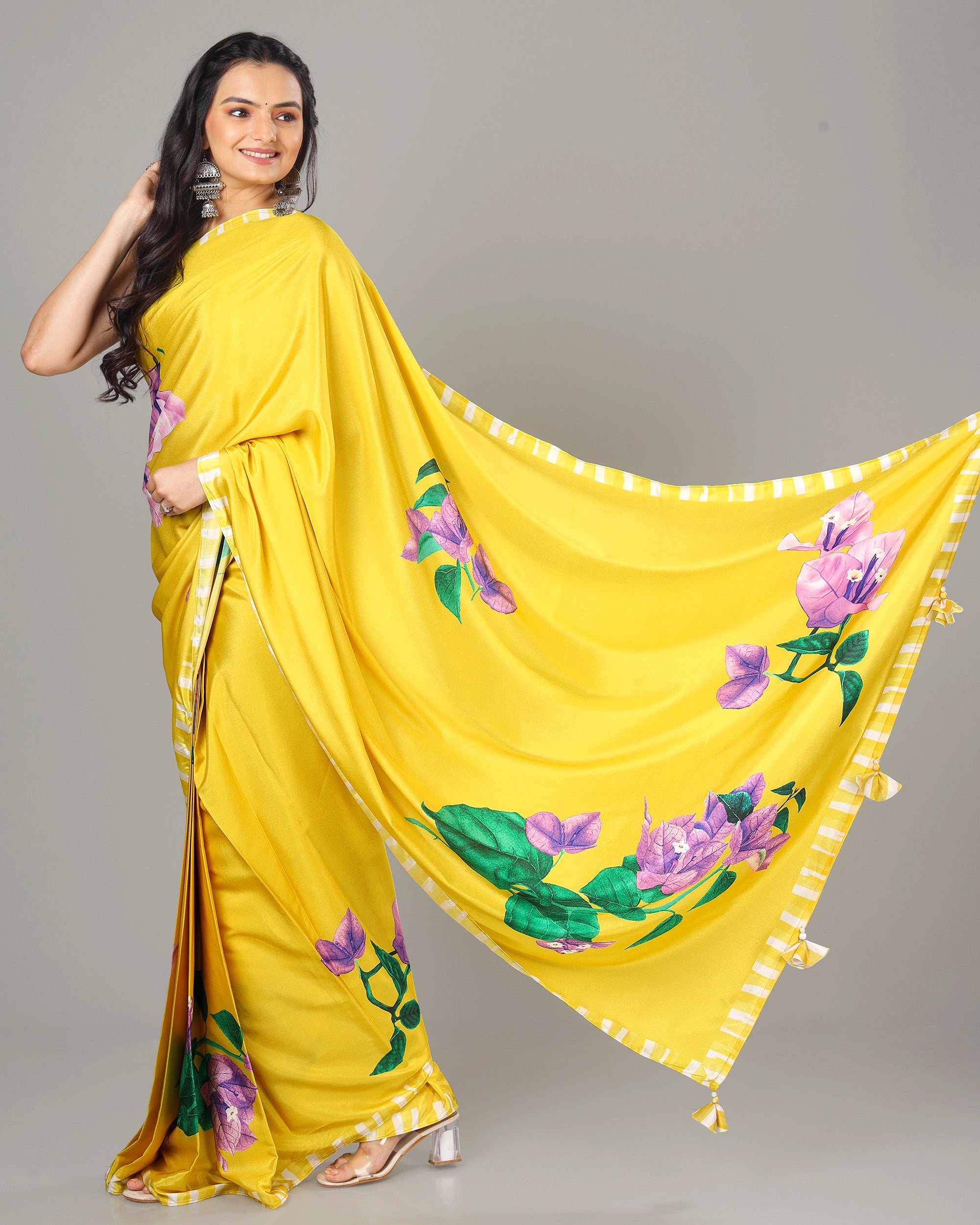 Exclusive Floral Women s Designer Bollywood Ready To Wear Saree Fabcurate