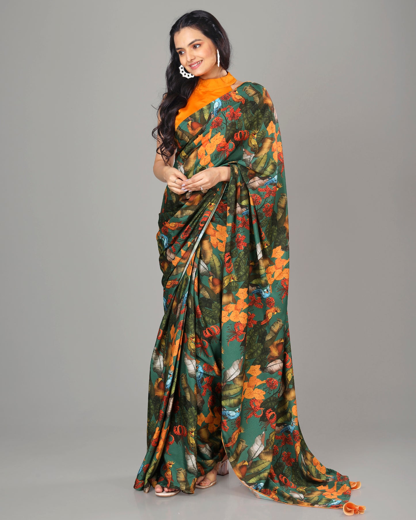 Bestselling Floral Women's Designer Bollywood Pre-Draped Saree