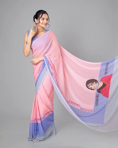 Trendy Quirky Designer Embroidery Pre-Draped Saree