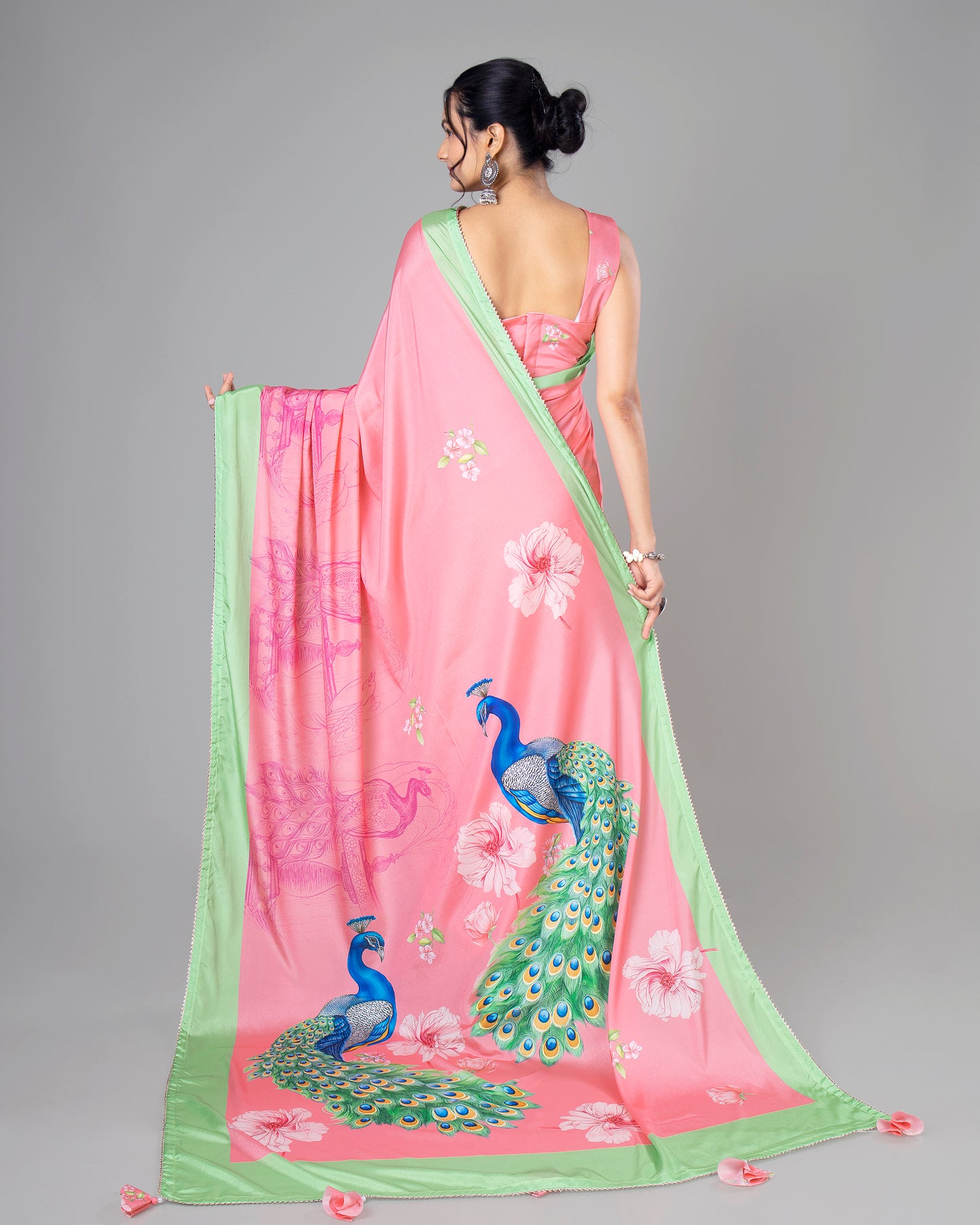 Beautiful Peacock Designer Pre-Draped Silk Saree