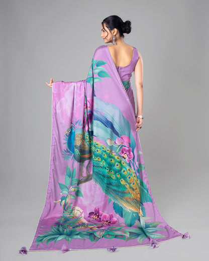 Charming Peacock Designer Pre-Draped Silk Saree