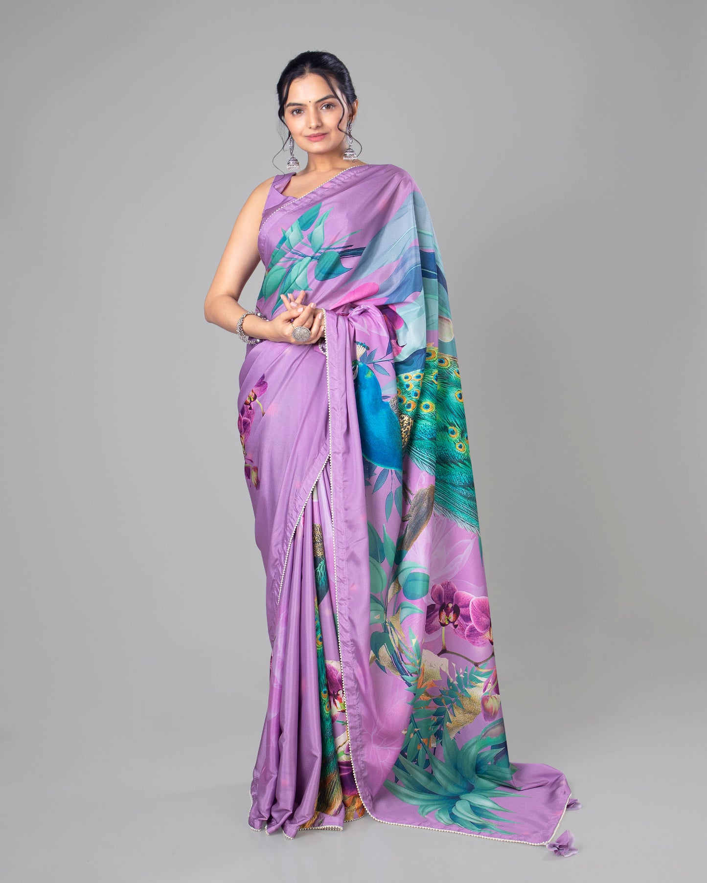 Charming Peacock Designer Pre-Draped Silk Saree
