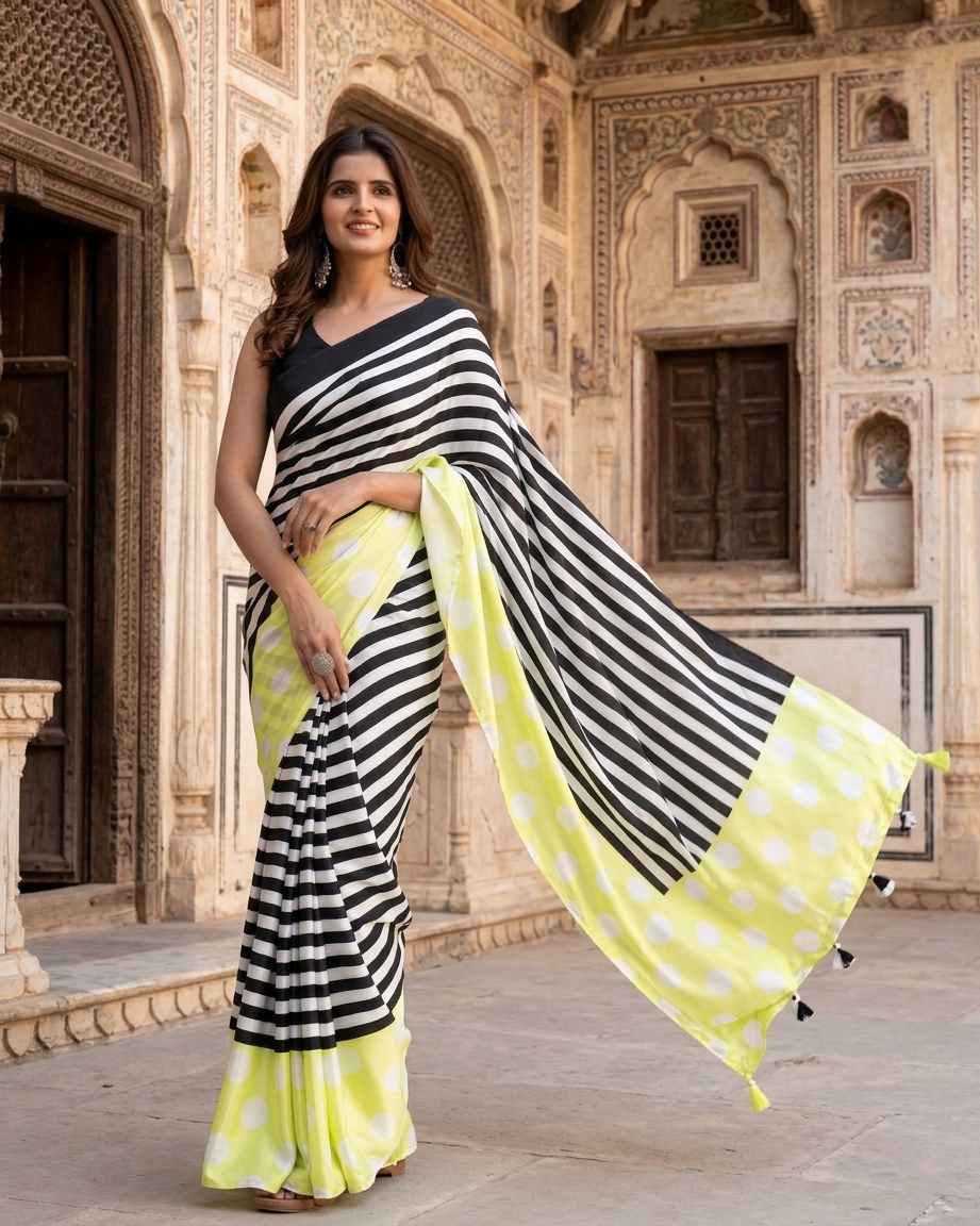 Attractive Striped Bollywood Designer Silk Saree