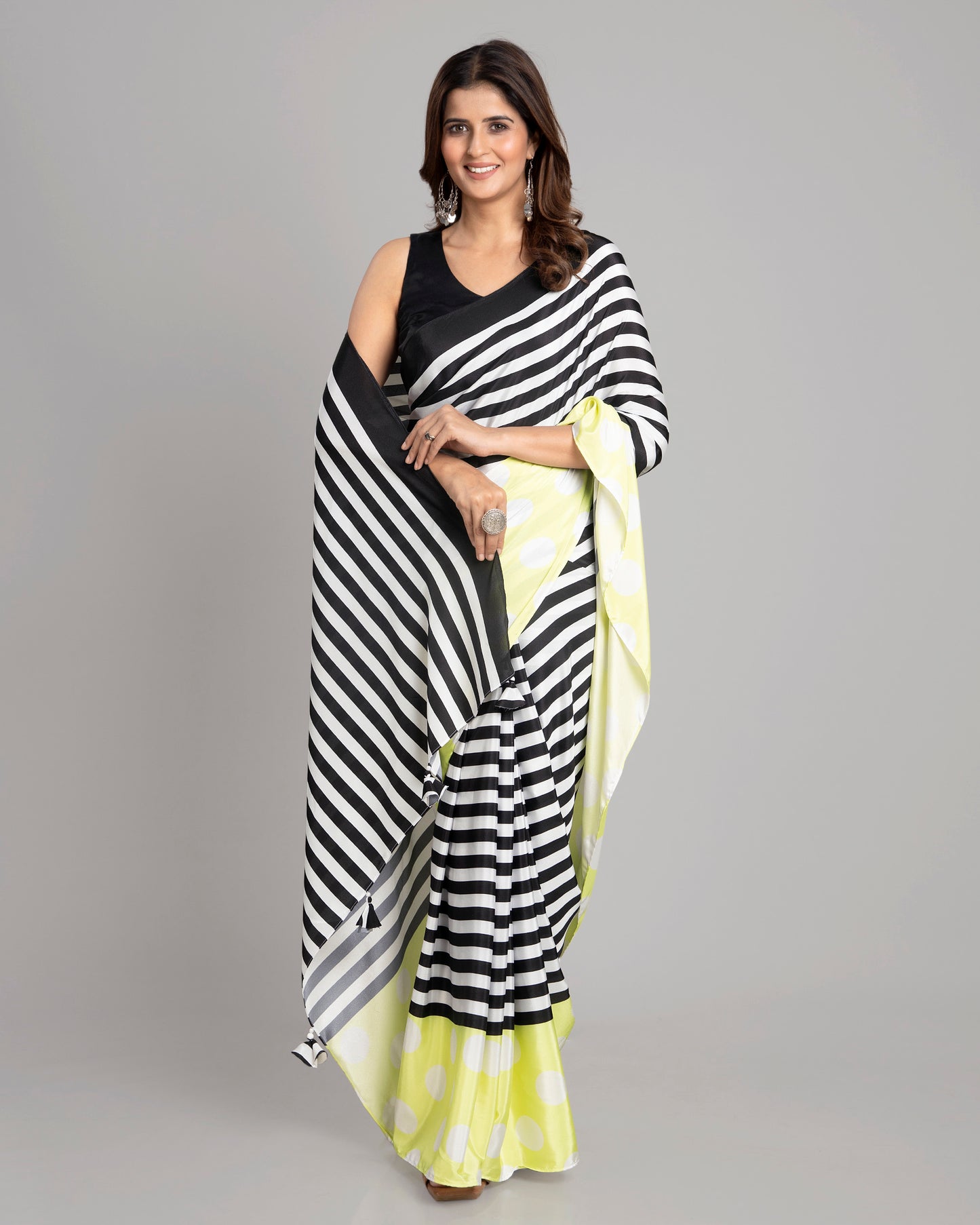 Attractive Striped Bollywood Designer Silk Saree