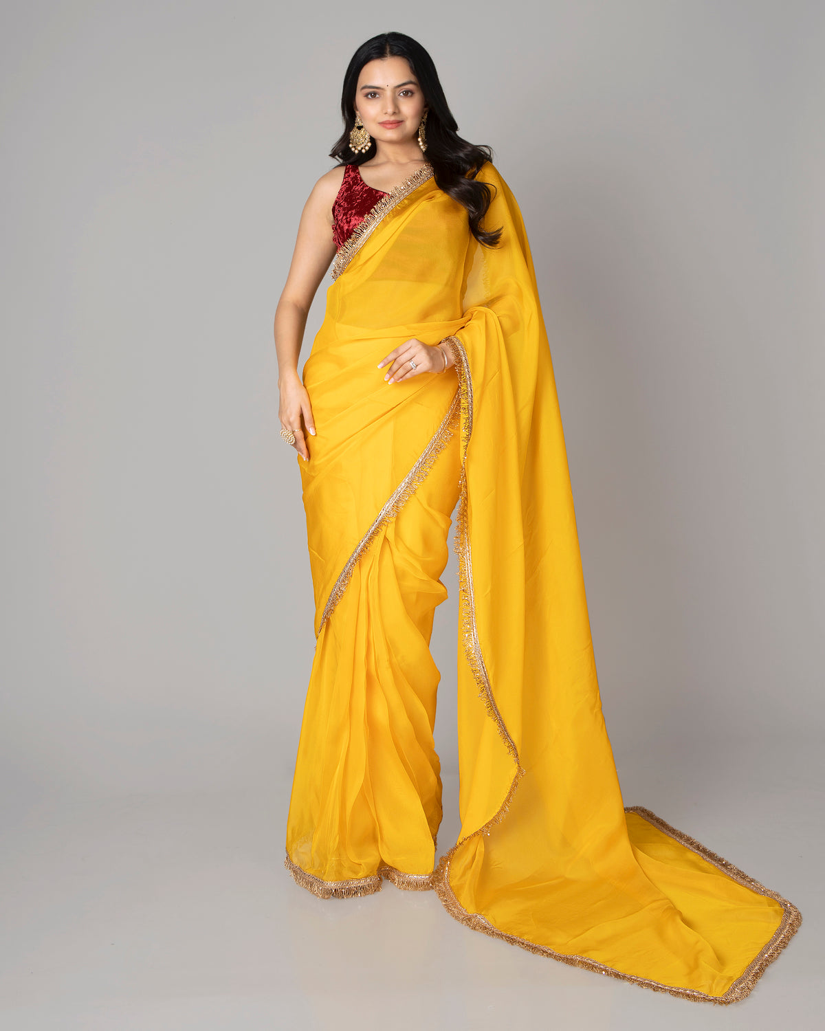 Lace-Trimmed Pure Organza Saree for Any Occasion