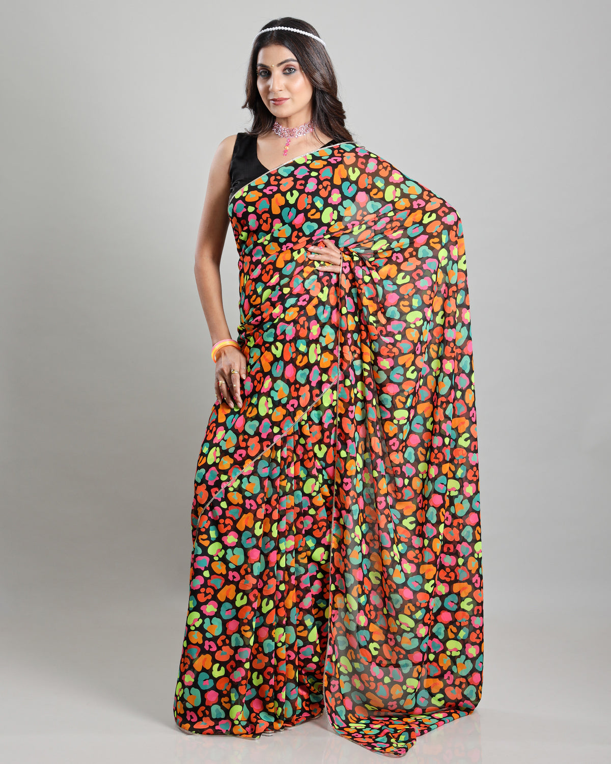 Beyond Tradition: The Neon Abstract Georgette Saree