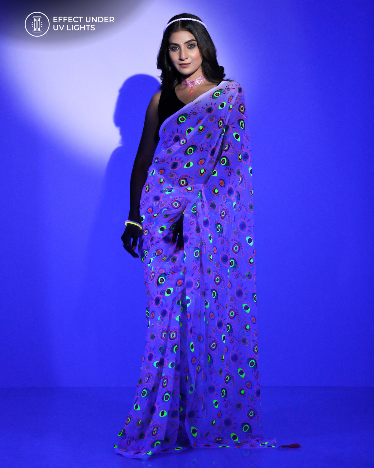 A Touch Of Neon Magic: Evil Eye Georgette Saree