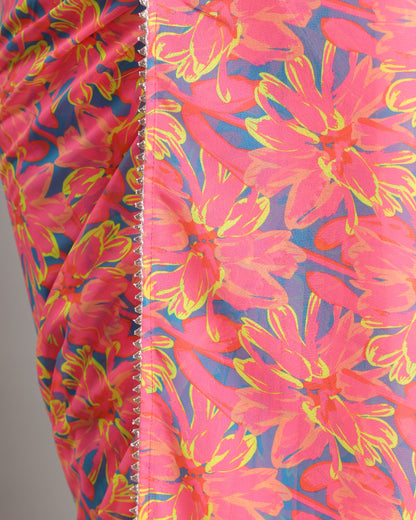 Floral Fiesta: A Playful Floral Neon Georgette Saree